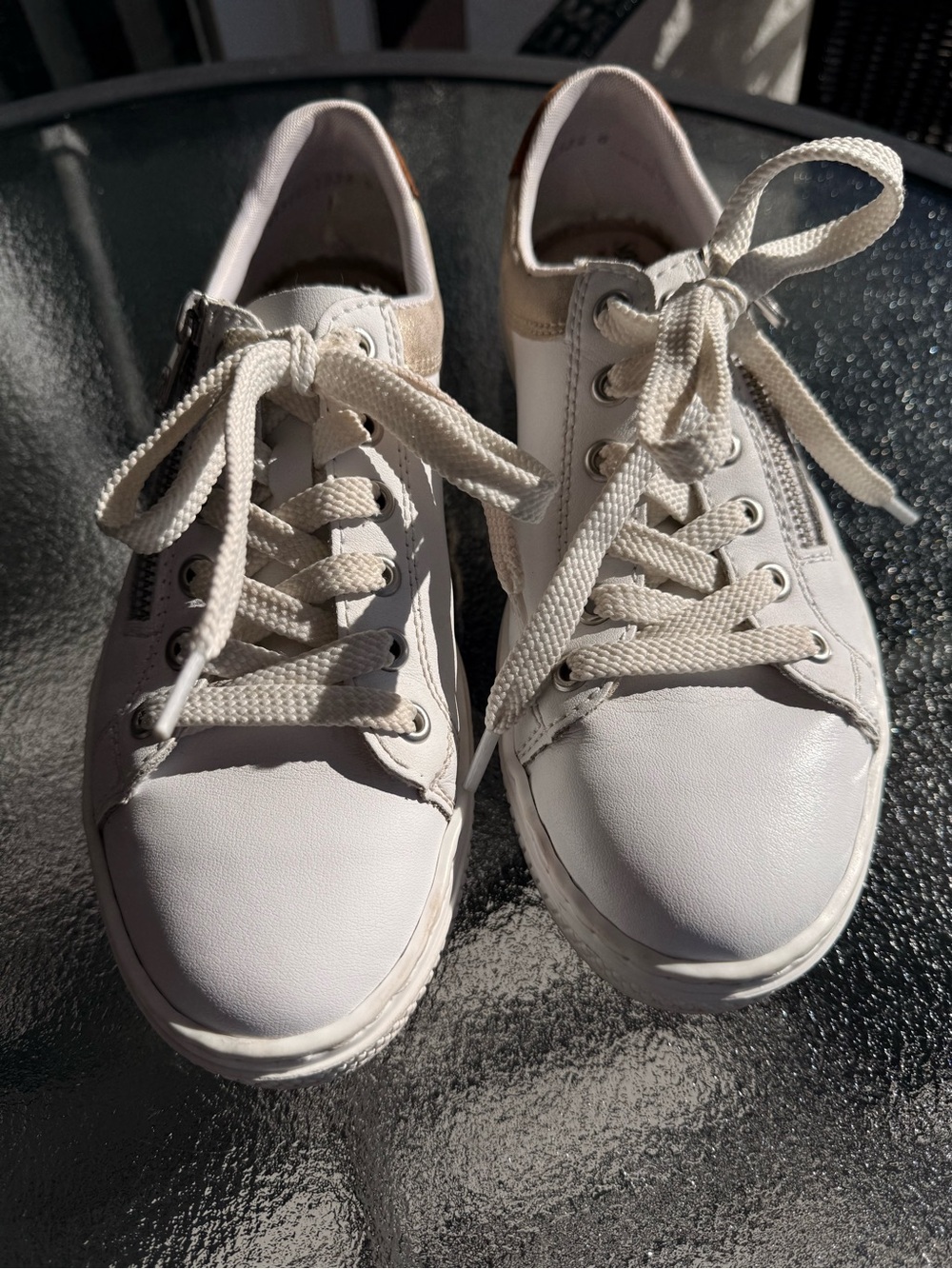 Rieker Women's White and gold Lace-Up Sneakers with Side Zip